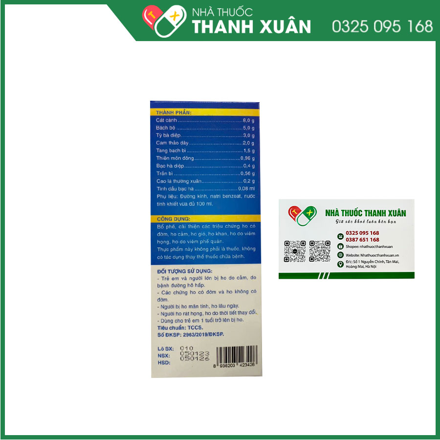 Bổ phế Thanh Hoa cải thiện triệu chứng ho có đờm